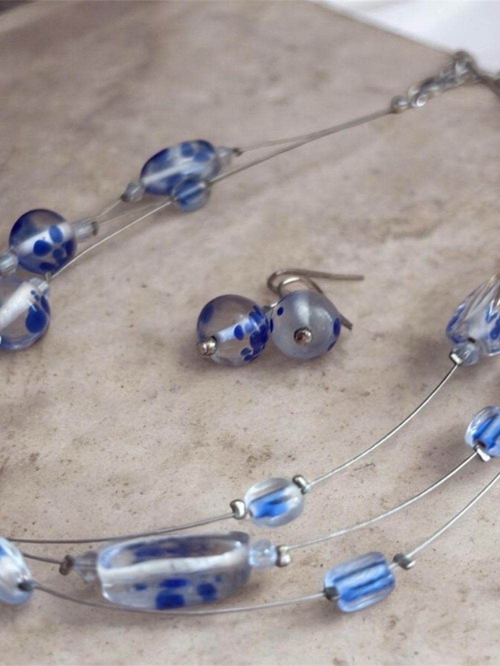 Vintage Avon Blue Glass Multi Strand Wire 16” Necklace Set NIB – Modern Y2K